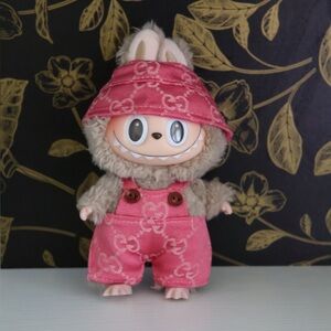 Labubu Clothes -  Pink Bucket Hat and Jumpsuit Set (DOLL NOT INCLUDED)